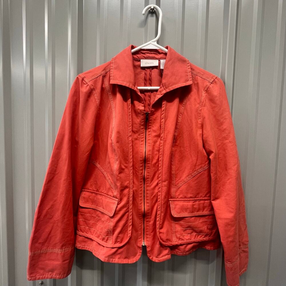 Chicos Lightweight Front Zip Jacket Coral Size 1